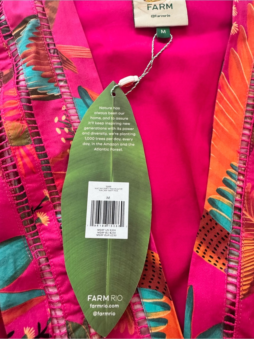 FARM Rio Pink Tropical Macaw Print Belted Romper NWT - Picture 8 of 10